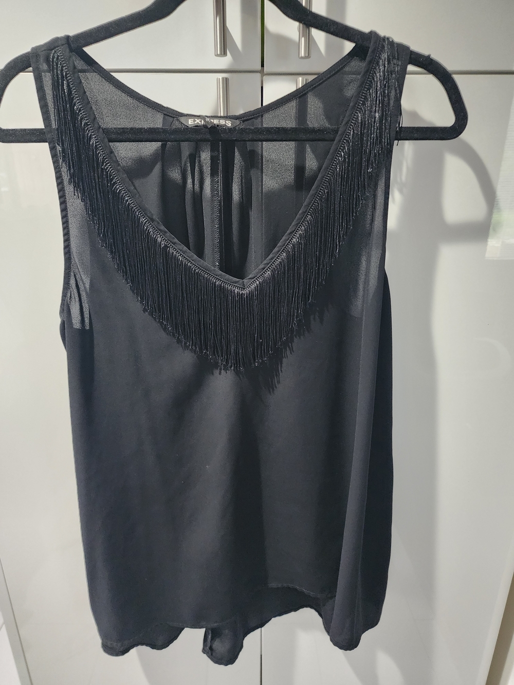 Express Black Fringe V-Neck Sleeveless Top